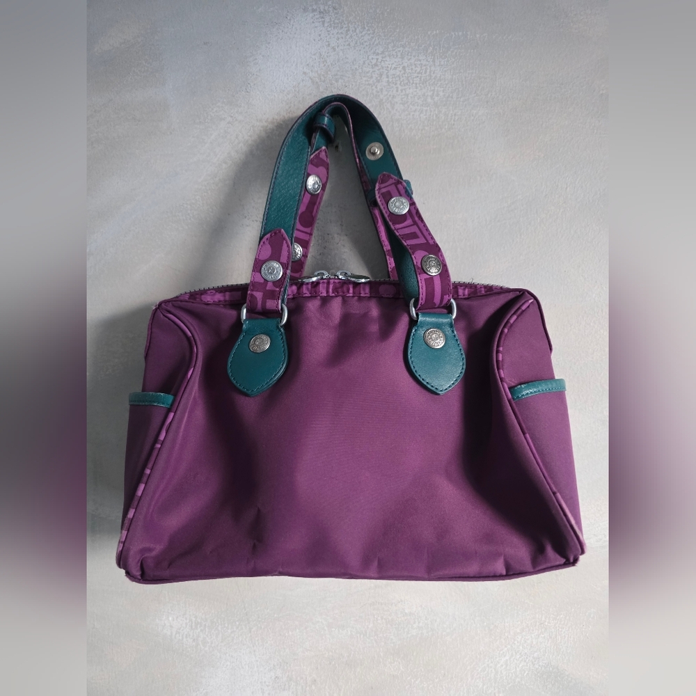 Kipling Small Satchel Tote Bag Purse Purple Teal Top Handle Carry 10x8x4 Donna